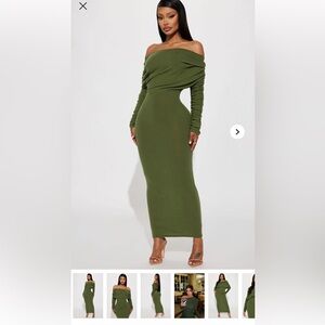 Fashion Nova Olive Off-Shoulder Maxi Dress